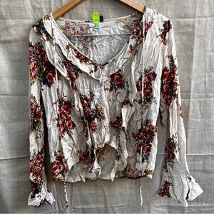 Farm Rio Ruffle Floral Blouse Flare Sleeve Pullover Peasant Shirt Women Size P S